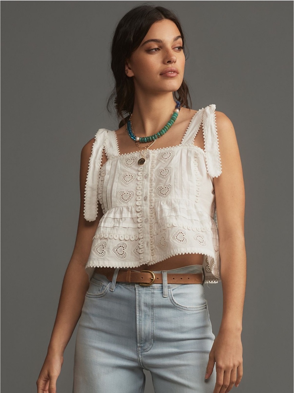 Anthropologie Heart Lace Babydoll Blouse White Lace Tank Top Size XL